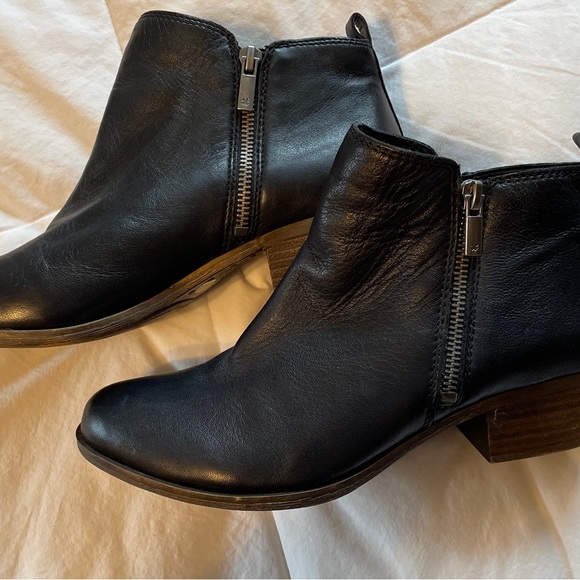 Lucky Brand Basel Black Leather Boots Booties 8.5 - Picture 7 of 9